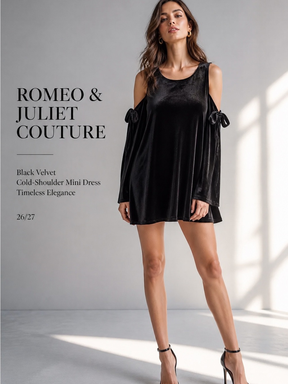 Romeo & Juliet Couture Medium Black Cold Shoulder Velvet Mini Dress $195